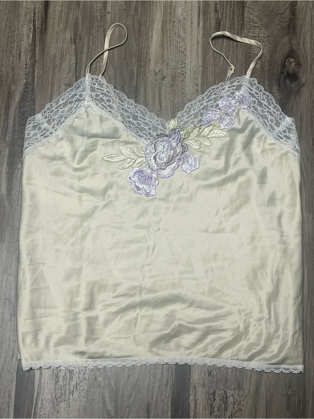Linea Donatella Cream Satin Lace Camisole Floral Embroidery Coquette Y2K M